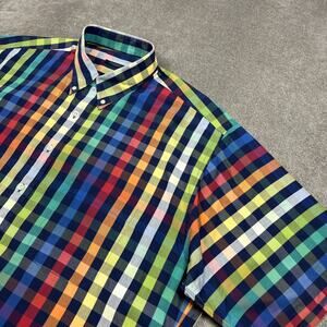 Burberry London Shirt Mens 2XL Button Down Short Sleeve Check Vintage USA Made